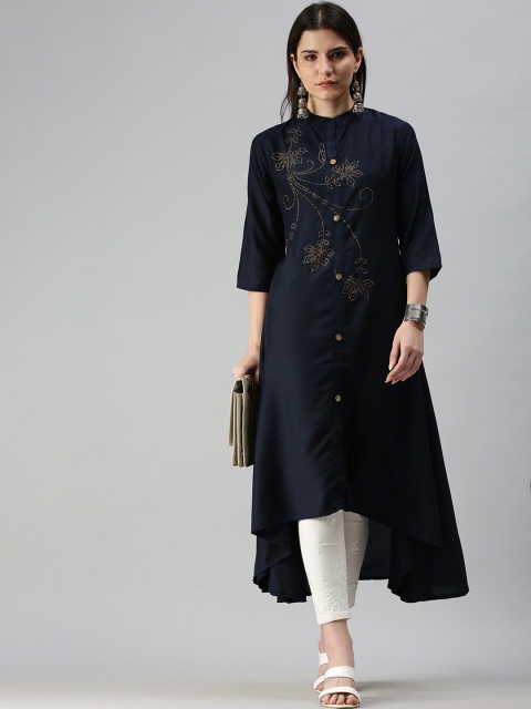 

SHOWOFF Women Navy Blue Ethnic Motifs Embellished Kurta