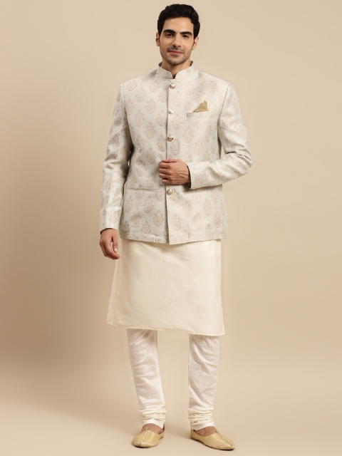 

KISAH Men Blue Ethnic Motifs Printed Bandhgala Set