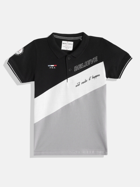 

Monte Carlo Boys Black & Grey Striped Pure Cotton Polo Collar T-shirt