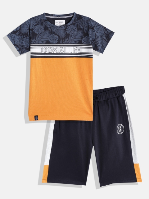 

Monte Carlo Boys Blue & Mustard Yellow Colourblocked & Tropical Print Clothing Set
