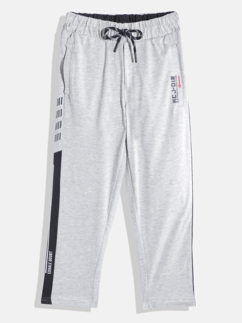 

Monte Carlo Boys Grey Melange & Navy Blue Pure Cotton Solid Track Pants