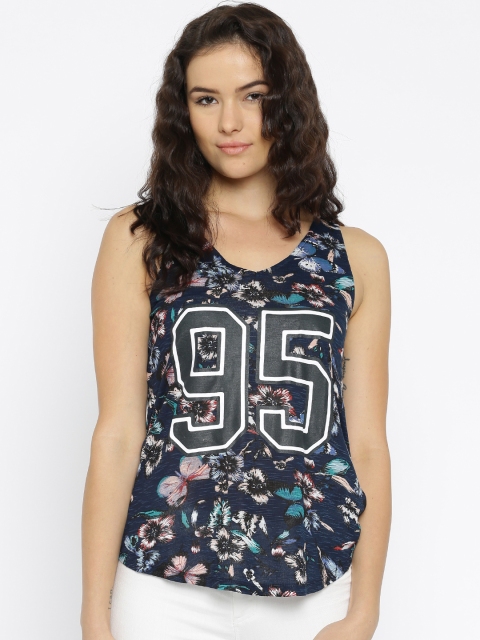 

ONLY Women Navy Printed Tank Top, Navy blue
