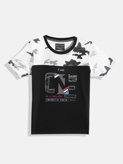 

Monte Carlo Boys Black & White Pure Cotton Camouflage Printed T-shirt