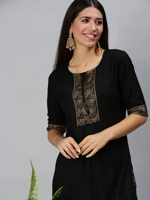 

SHOWOFF Women Black Yoke Design Kurta with Palazzos