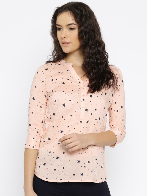 

ONLY Women Peach Coloured Printed Shirt Style Top
