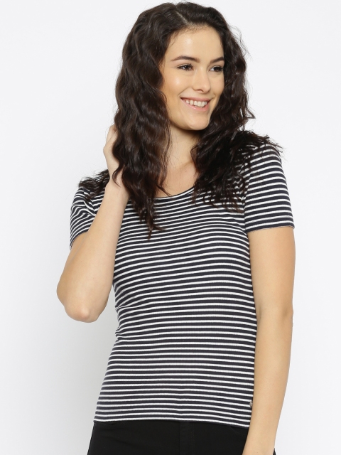 

ONLY Women Navy Blue Striped T-shirt
