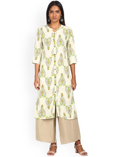 

Karigari Women White Floral Printed Thread Work Kurta