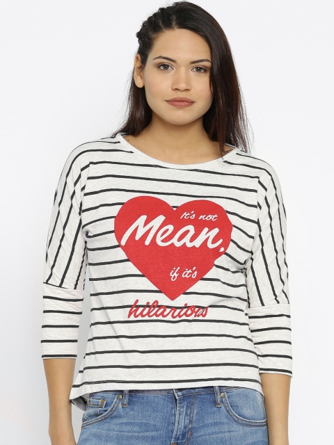 

ONLY Women Grey Melange Striped T-shirt
