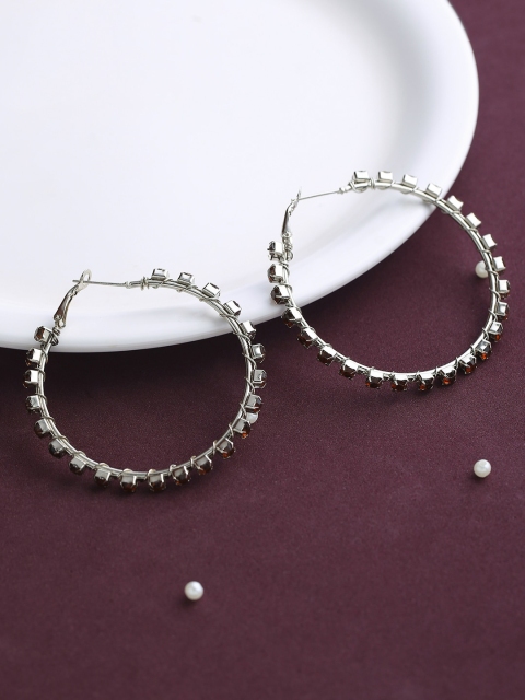 

justpeachy Silver-Plated Rust Red Cubic Zirconia Studded Hoop Earrings