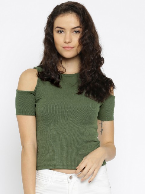 

ONLY Women Green Cold-Shoulder Top