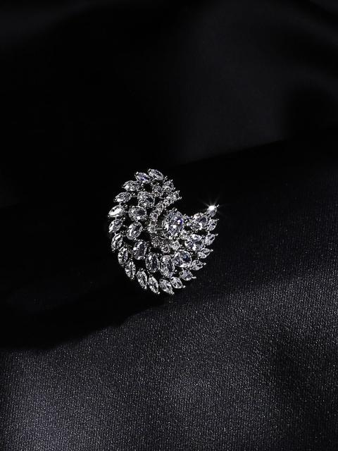 

justpeachy Silver-Plated White AD-Studded Finger Ring