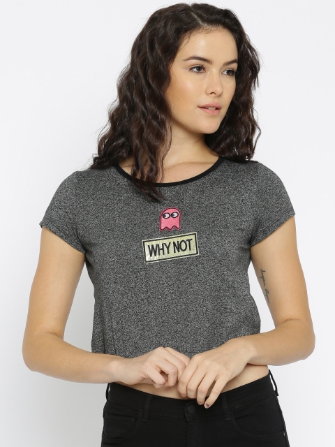 

ONLY Women Charcoal Grey Crop T-shirt
