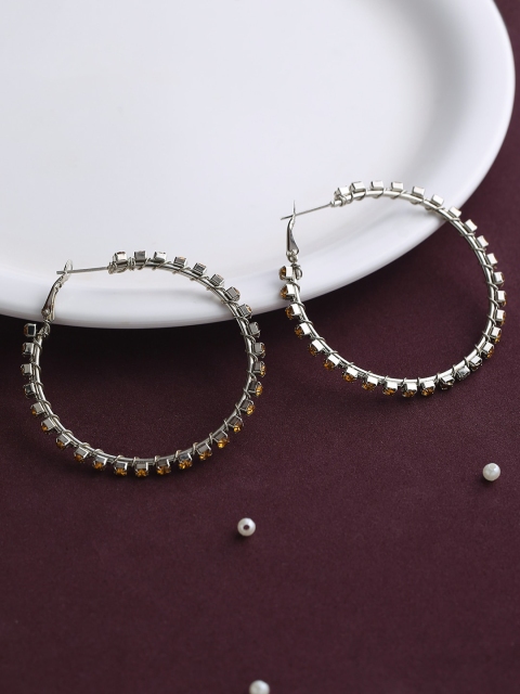 

justpeachy Silver-Toned & Orange Contemporary Hoop Earrings