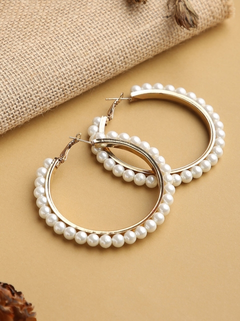 

justpeachy Gold-Toned And White Contemporary Hoop Earrings