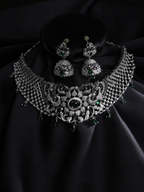 

justpeachy Silver-Plated & White AD-Studded Jewellery Set