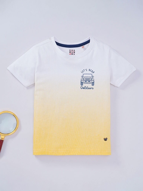 

Ed-a-Mamma Boys White & Yellow Ombre Regular Fit Cotton T-shirt
