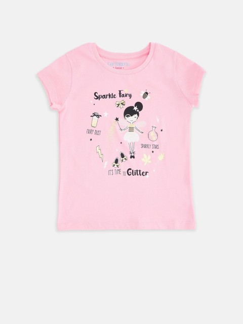 

Pantaloons Junior Girls Pink Printed Cotton T-shirt
