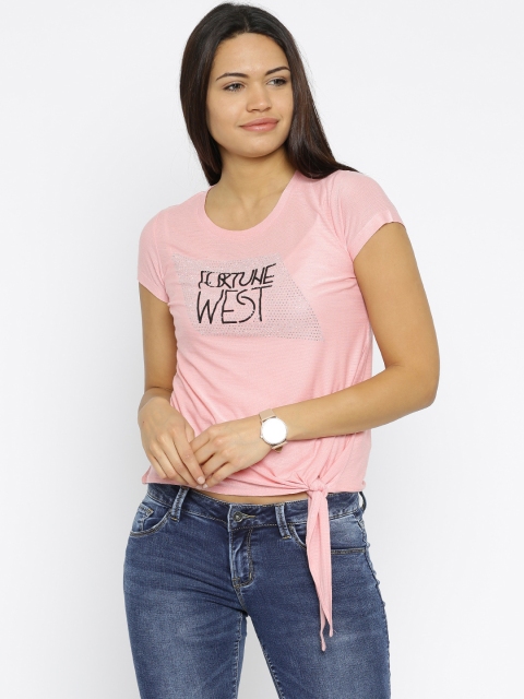 

Deal Jeans Women Pink Printed Embellished Top