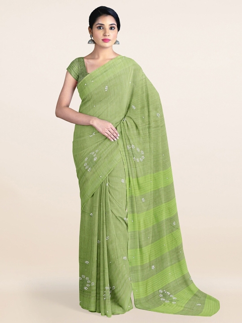 

Pothys Green Ethnic Motifs Mirror Work Jute Silk Saree