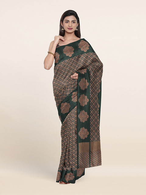 

Pothys Green & Copper-Toned Floral Zari Saree