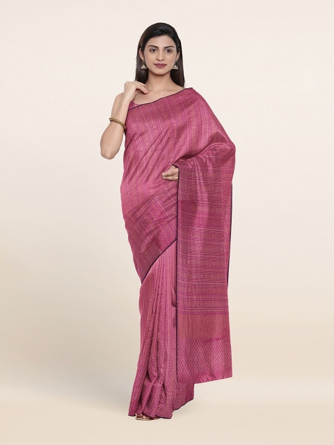 

Pothys Magenta & Copper-Toned Woven Design Zari Mescerized Cotton Saree