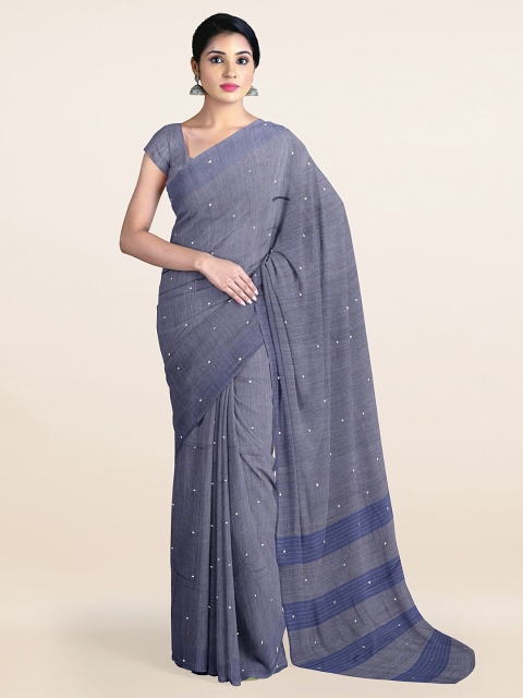 

Pothys Blue Embellished Mirror Work Jute Silk Saree