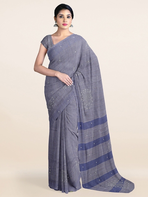 

Pothys Grey & Blue Embellished Jute Silk Saree