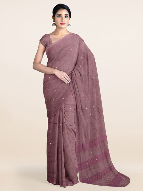 

Pothys Mauve Embellished Mirror Work Jute Silk Saree