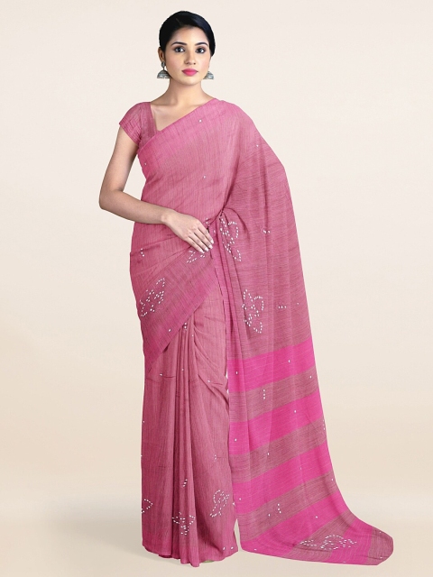 

Pothys Pink Embellished Beads and Stones Jute Silk Saree