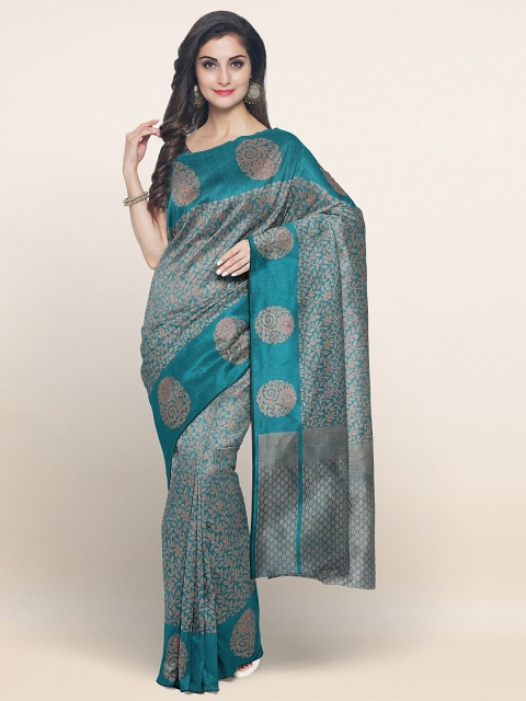

Pothys Green & Silver-Toned Ethnic Motifs Woven Design Zari Saree