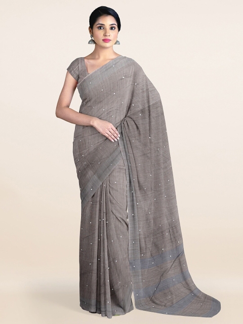 

Pothys Grey Mirror Work Jute Silk Saree