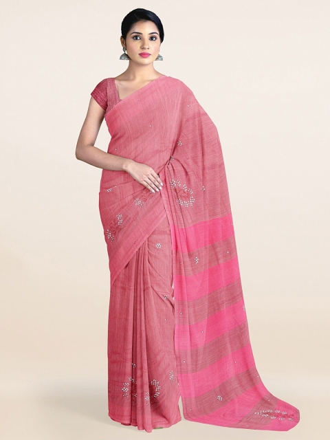 

Pothys Pink Embellished Beads and Stones Jute Silk Saree