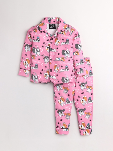 

Lazy Shark Girls Pink & White Printed Night suit LSTF0760-23