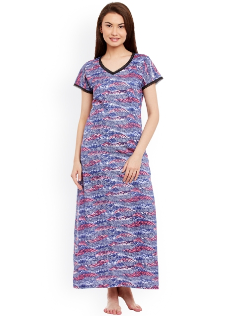 

Claura Blue & Pink Printed Maxi Nightdress Cot-37