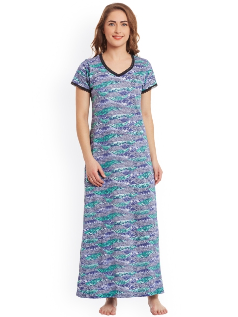 

Claura Blue & Green Printed Maxi Nightdress Cot-37