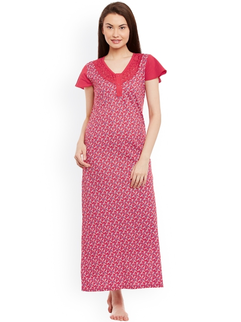

Claura Red Floral Print Maxi Nightdress Cot-42