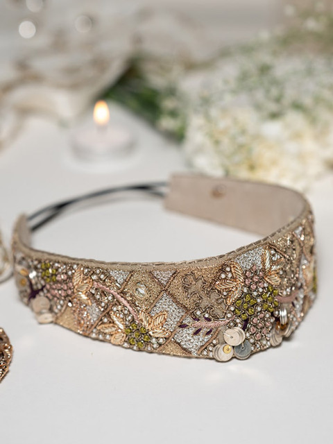 

Payal Singhal Women Olive Embroidered Bandana Headband