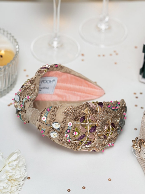 

Payal Singhal Women Beige & Olive Embroidered Bandana Headband