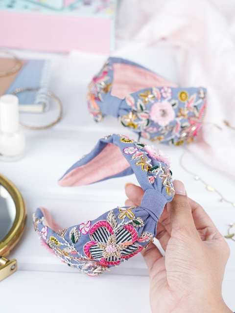 

Payal Singhal Women Blue & Pink Embroidered Bandana Headband