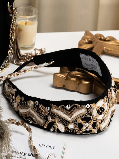 

Payal Singhal Women off-White & Black Embroidered Bandana Headband