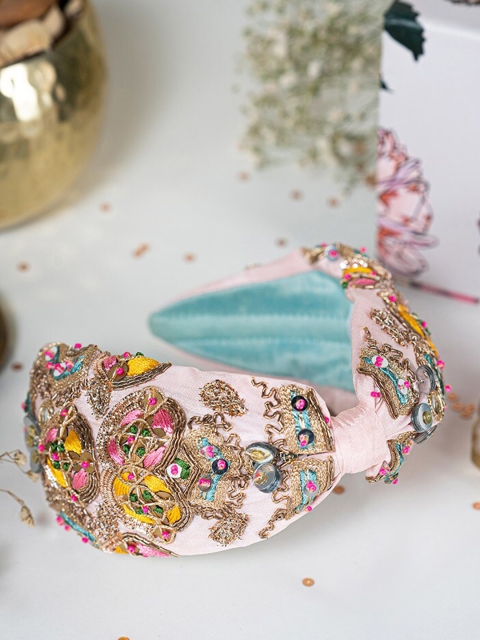 

Payal Singhal Women Pink & Beige Embroidered Bandana Headband