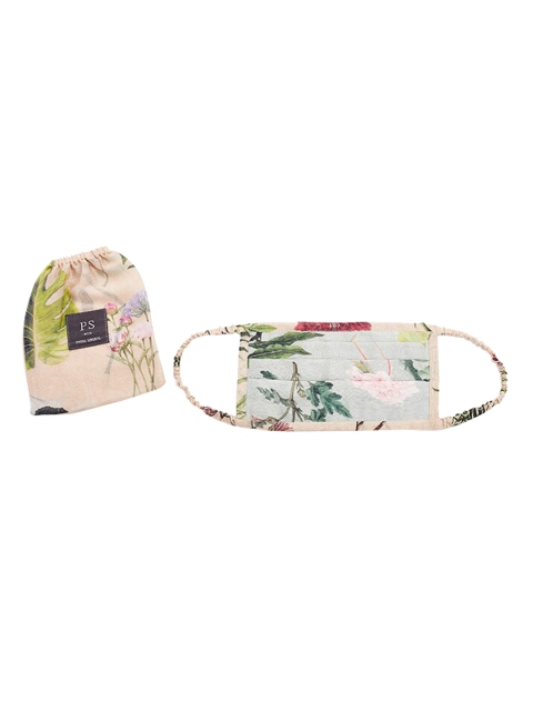 

PS MEN BY PAYAL SINGHAL Peach-Coloured & Blue Printed 3Ply Cotton Mask with Pouch