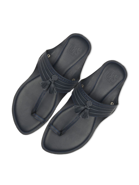 

SKO Men Navy Blue Solid Kolhapuri Comfort Sandals