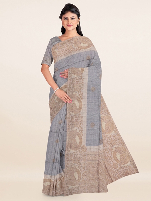 

Pothys Grey & Gold-Toned Woven Design Zari Banaras Silk Saree
