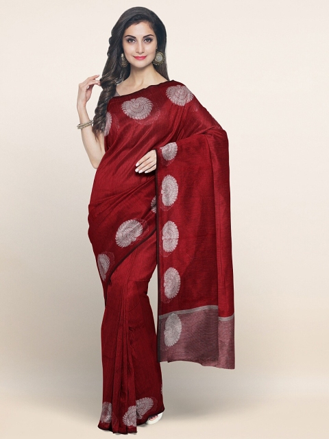

Pothys Maroon & Silver-Toned Banarasi Saree
