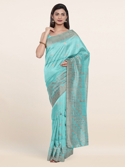 

Pothys Green & Copper-Toned Woven Design Zari Pure Silk Saree