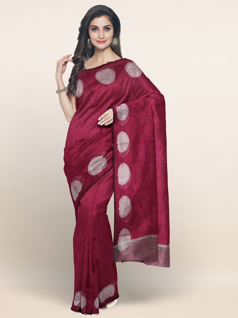

Pothys Maroon & Silver-Toned Ethnic Motifs Zari Silk Saree
