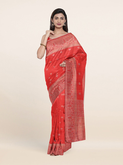 

Pothys Red & Beige Floral Pure Silk Saree