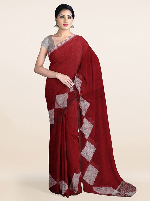 

Pothys Maroon & Silver-Toned Woven Design Saree