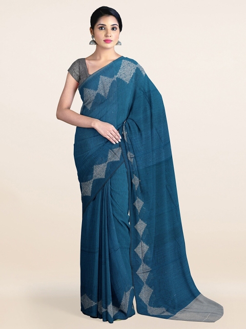 

Pothys Blue & Silver-Toned Woven Design Saree